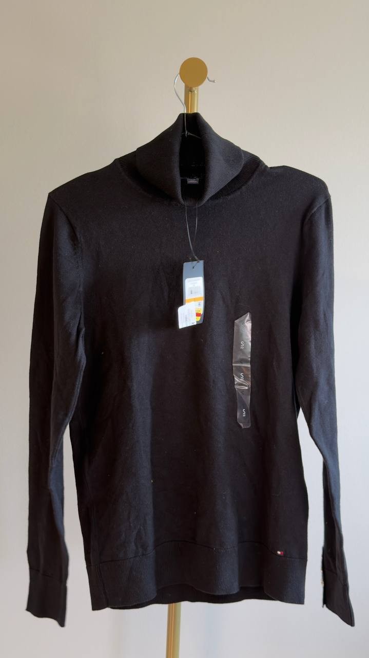 Tommy Hilfiger Cotton Lightweight Turtleneck Long Sleeve Top Black S/P NWT $69