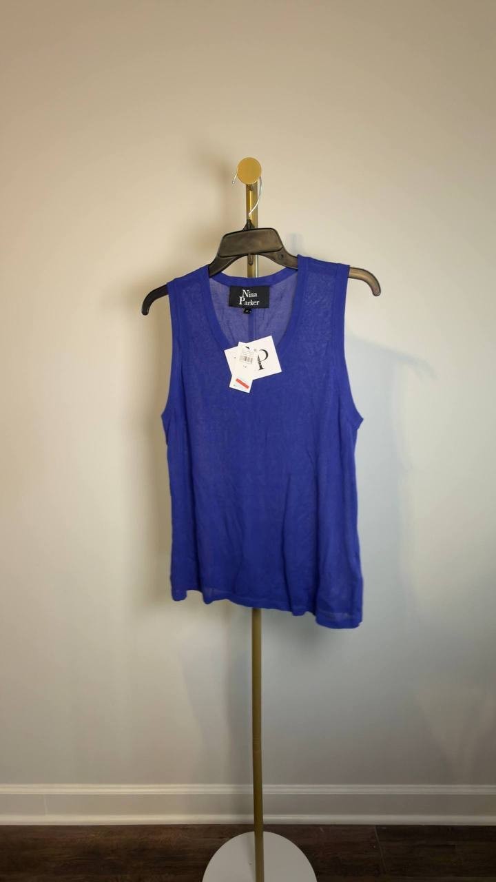 Nina Parker Trendy Plus Size Knit Sweater Tank Top Winter Oat Blue 1X NWT $39