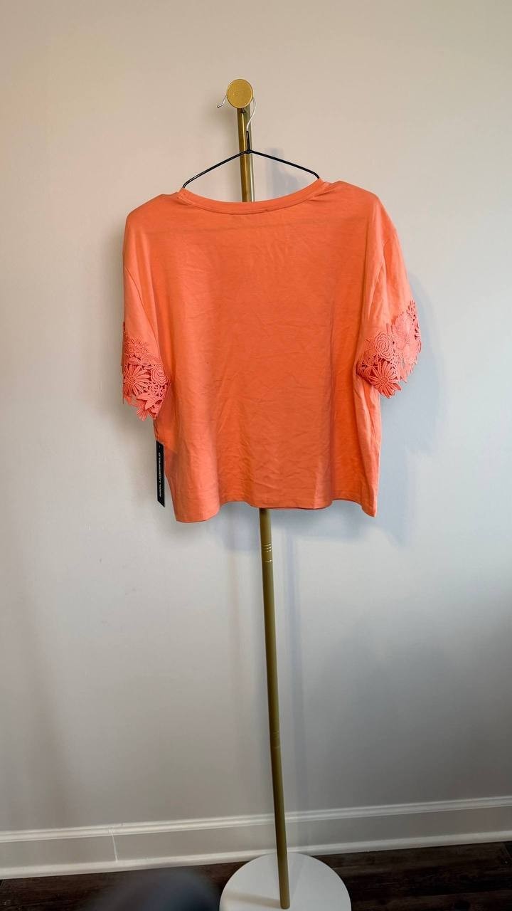 Karl Lagerfeld Paris Lace Trim Tee Peach L NWT $79
