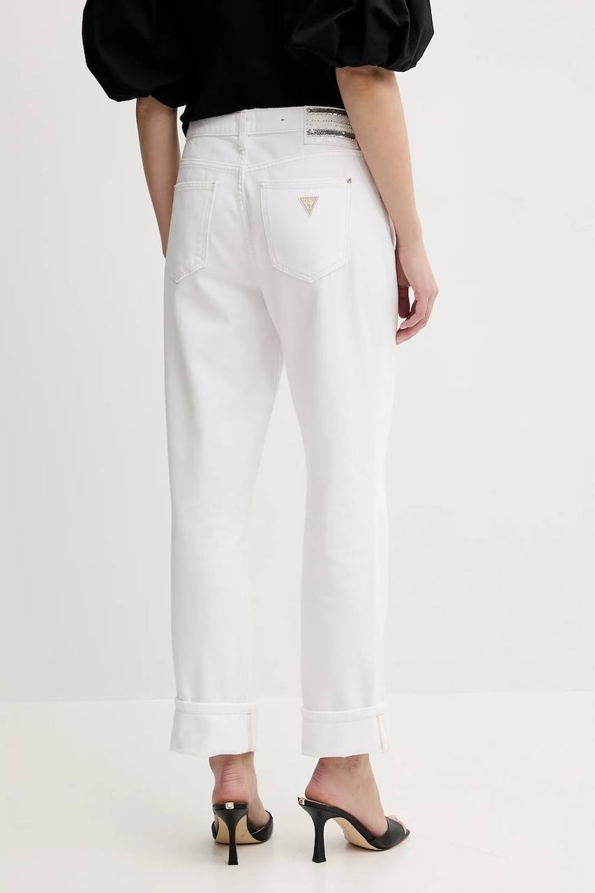Guess Celia Boyfriend High‑Rise Cuffed‑Hem Jeans White Sensation 31x30 NWT $108