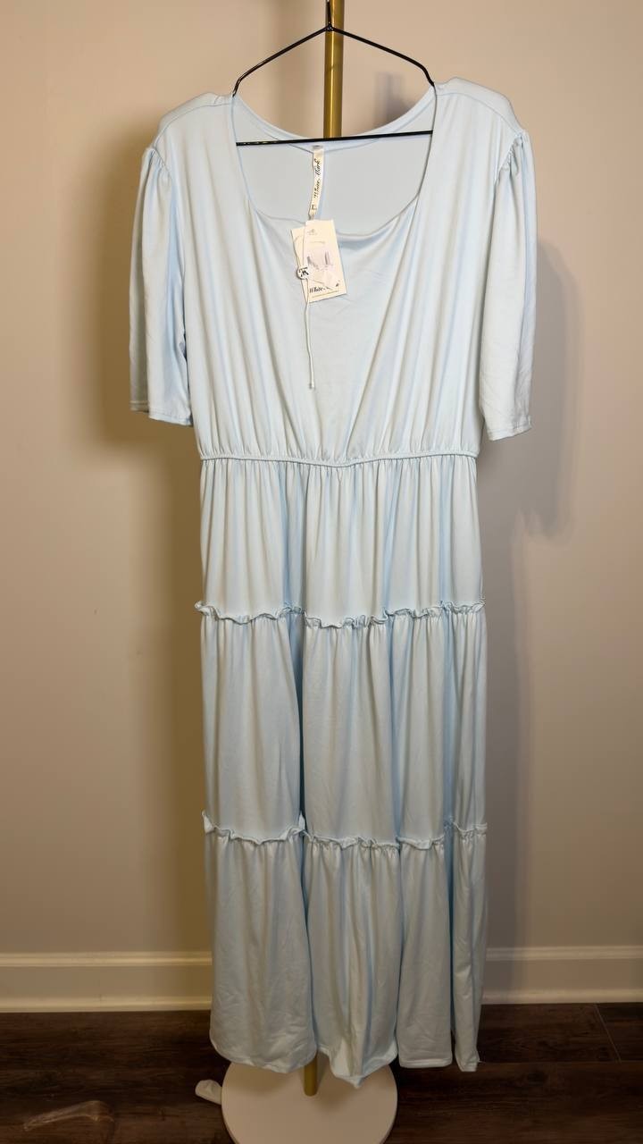 White Mark Women’s Square Neck Tiered Maxi Dress Light Blue XL NWT $86