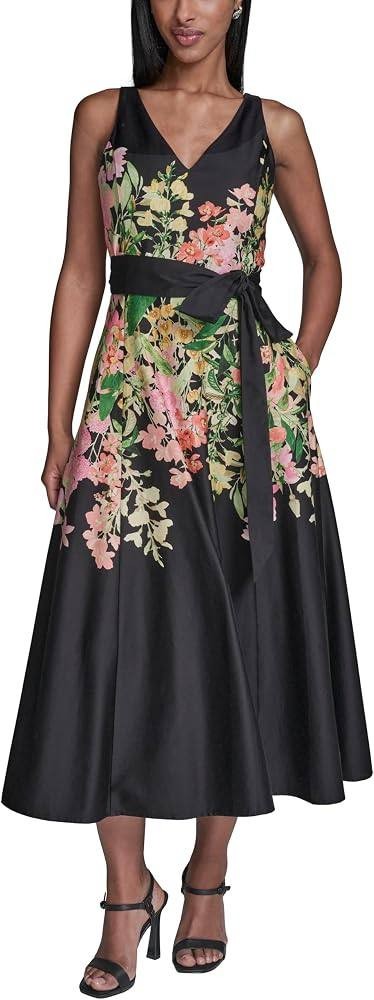 Karl Lagerfeld Stretch‑Cotton Floral Midi Dress Black Multi 2 NWT $189