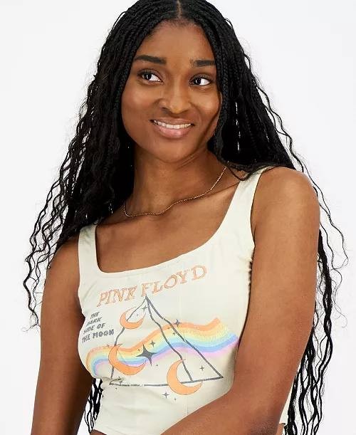 Grayson Threads Pink Floyd Cropped Tank Top - Juniors L, Beige, NWT Graphic
