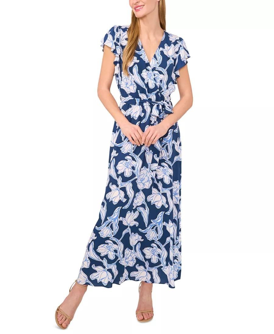 CeCe Wrap‑Front Short‑Sleeve Maxi Dress – Size L – NWT – $89