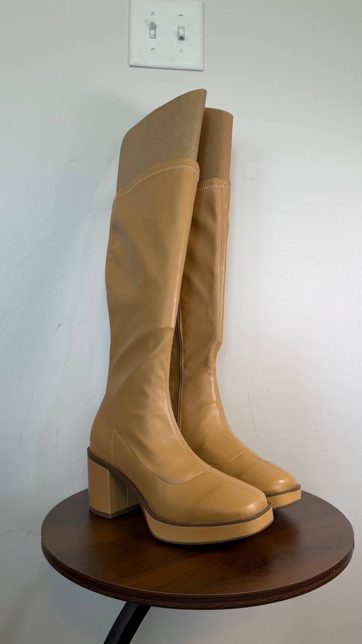 Journee Collection Alondra Platform Boots Tan 6 Faux Leather Knee High $139.99 N