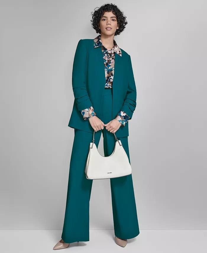 Calvin Klein Heavy Open‑Front Ruched‑Sleeve Blazer Cypress 8 NWT $149