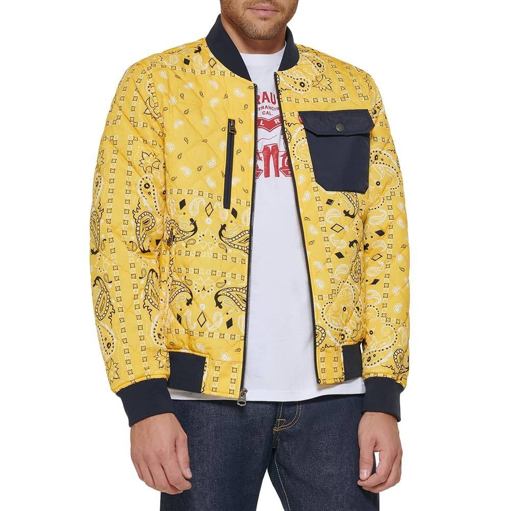 Levi's Bomber Jacket Paisley Yellow - Men's M, Softshell Polyester, NWT