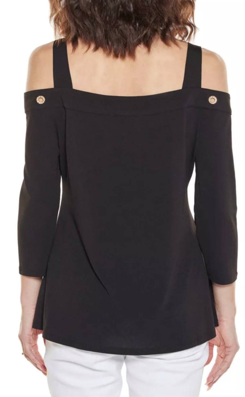 Belldini Grommet-Trim Cold Shoulder Top Black L NWT $59