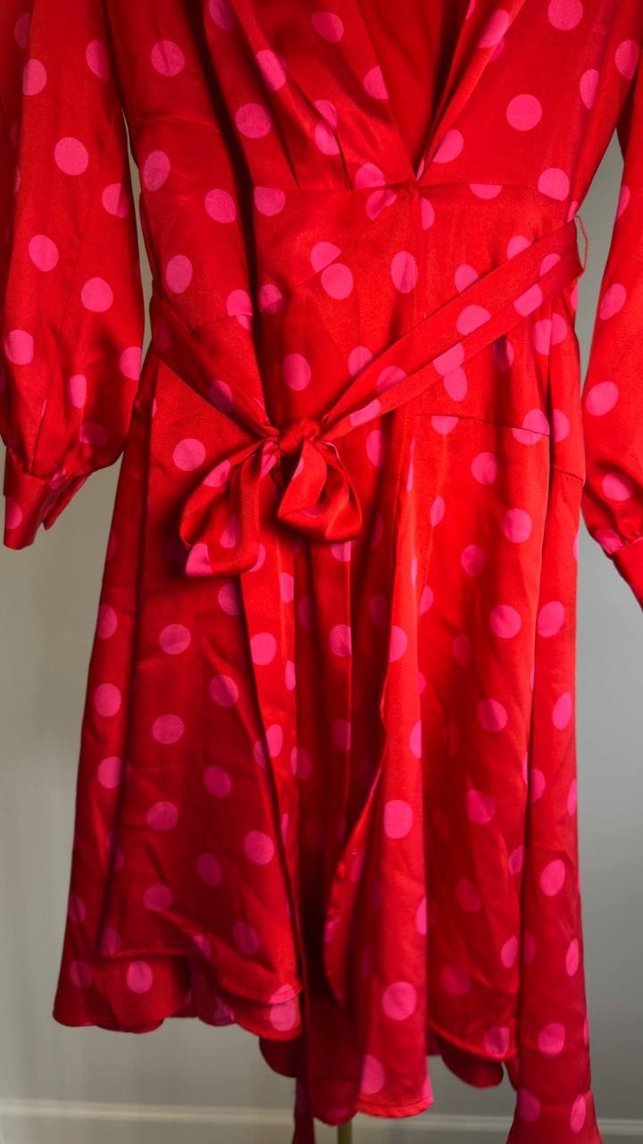 Anne Klein Long Sleeve Faux Wrap Dress Puppy/Fuschia Rose 10 NWT $139