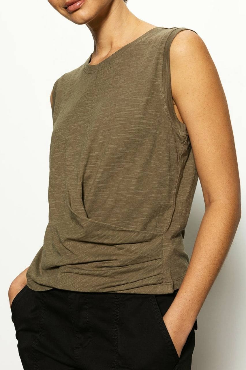 Sanctuary Burnt Olive Draped Tank Top - L, NWT, Crew Neck, Slub Jersey