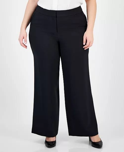 Tahari ASL Plus Size Mid Rise Wide Leg Pants Black 18 NWOT $109