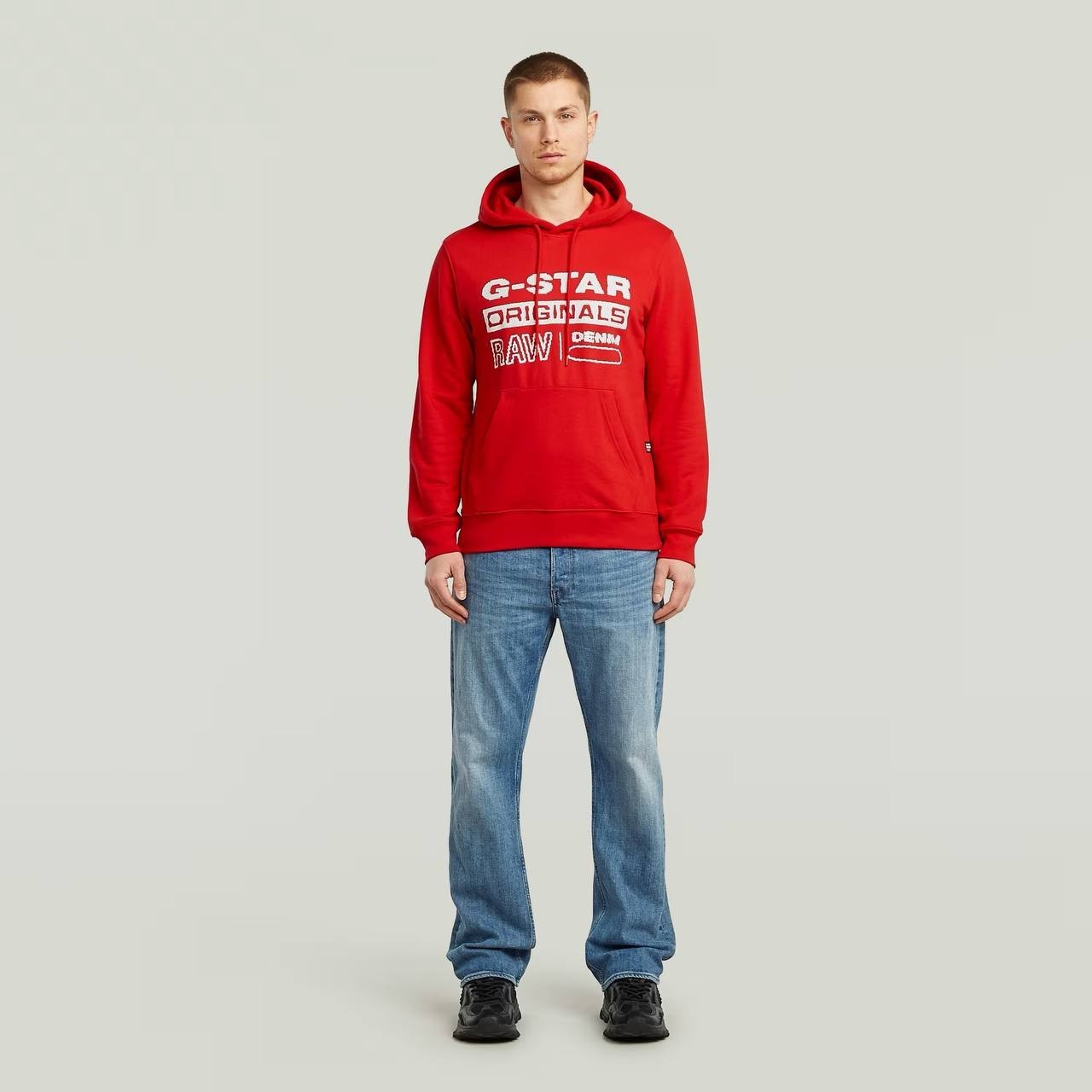 G‑Star RAW Men’s Distressed Originals Logo Fleece Hoodie Red L $140 NWT