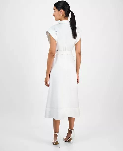 Anne Klein Women’s White Belted Drop-Sleeve Shirtdress Size 8 NWT $169