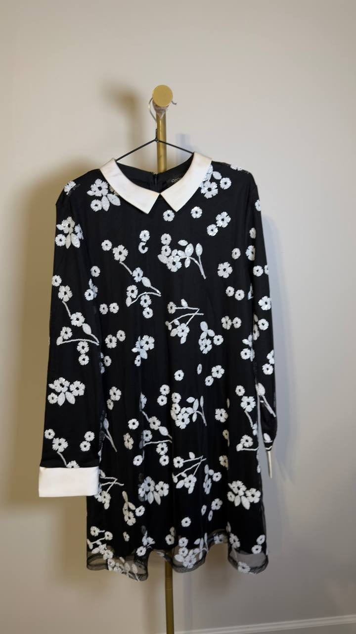 CeCe Women’s Sequin Floral Mini Dress Long Sleeve Reach Black XL NWT $119 