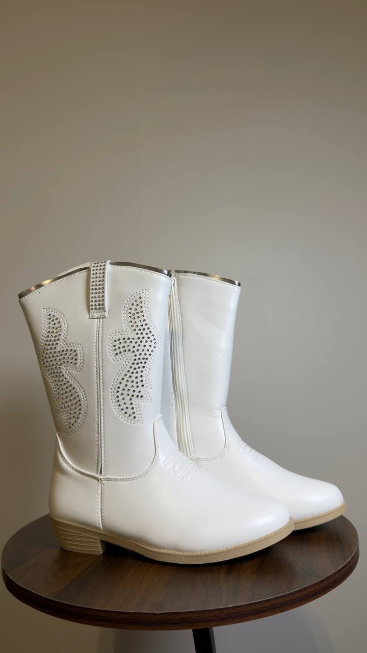 Kensie  Girl  Cowgirl  Boots  White  Man‑Made  3  New  With  Box  $40