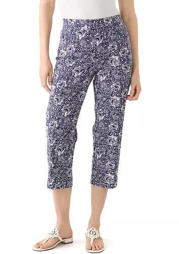 Gloria Vanderbilt Amanda Printed Pull-On Capri Pants Blue Polynesian Nights 4 NW