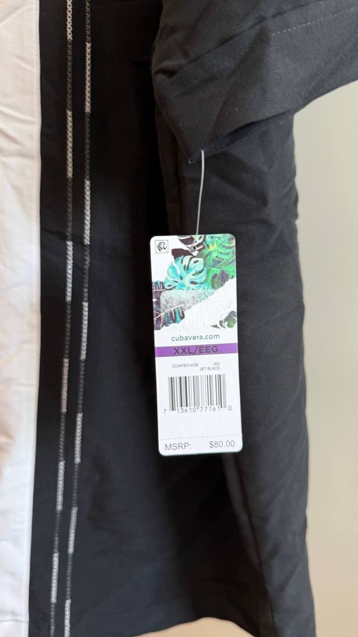 Cubavera Colorblock Embroidery Short Sleeve Shirt Black/White XXL NWT