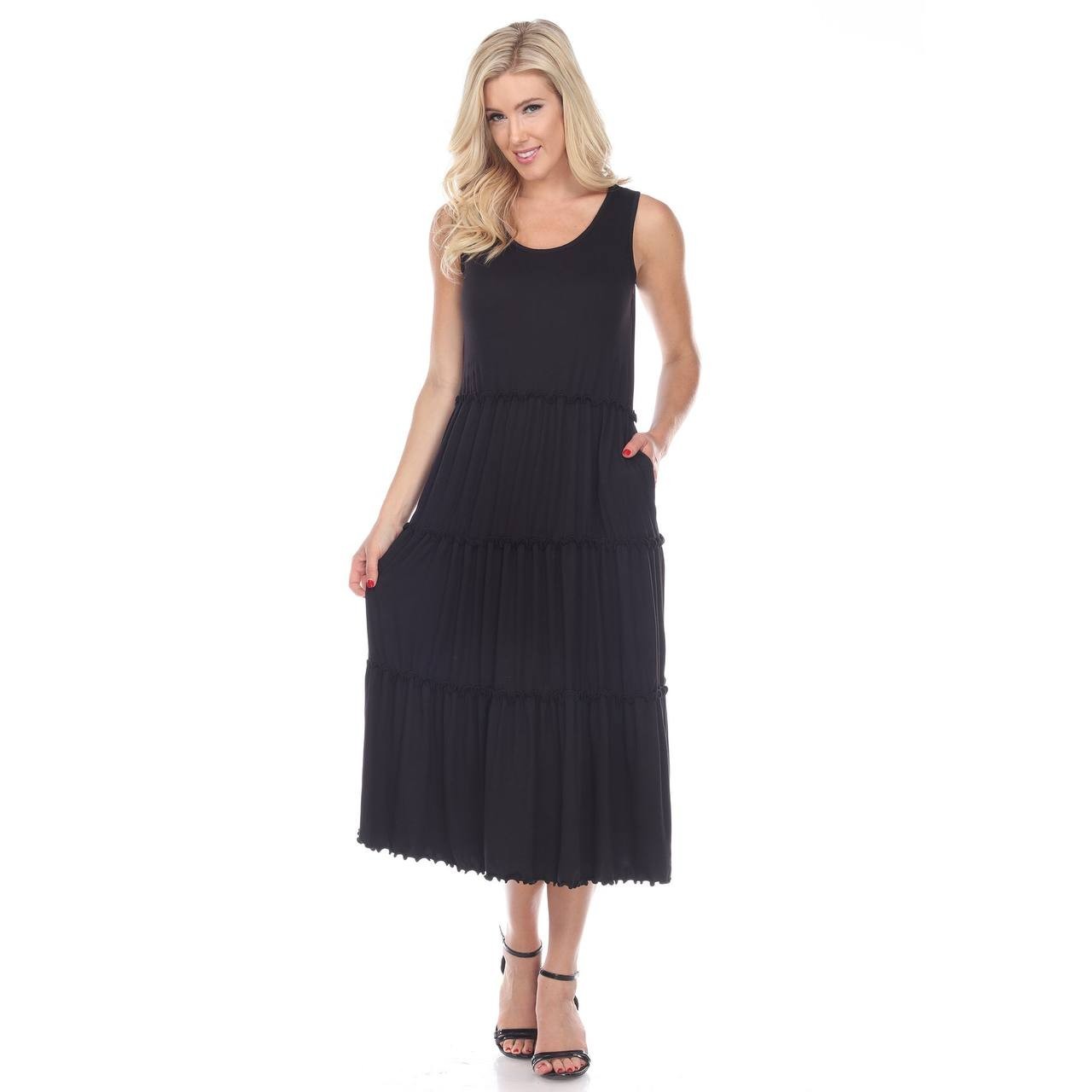 White Mark Scoop Neck Sleeveless Tiered Midi Dress Black XL NWT $68
