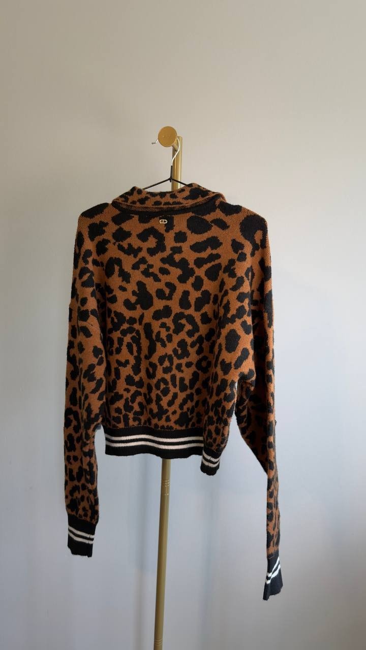 Dee Ocleppo Barbara Leopard Sweater Neutral Animal Jacquard L NWT $79