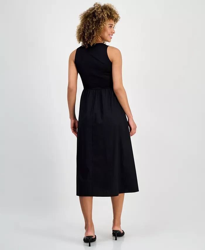 Anne Klein Sleeveless Mixed‑Media Midi Dress Black XL NWT $129