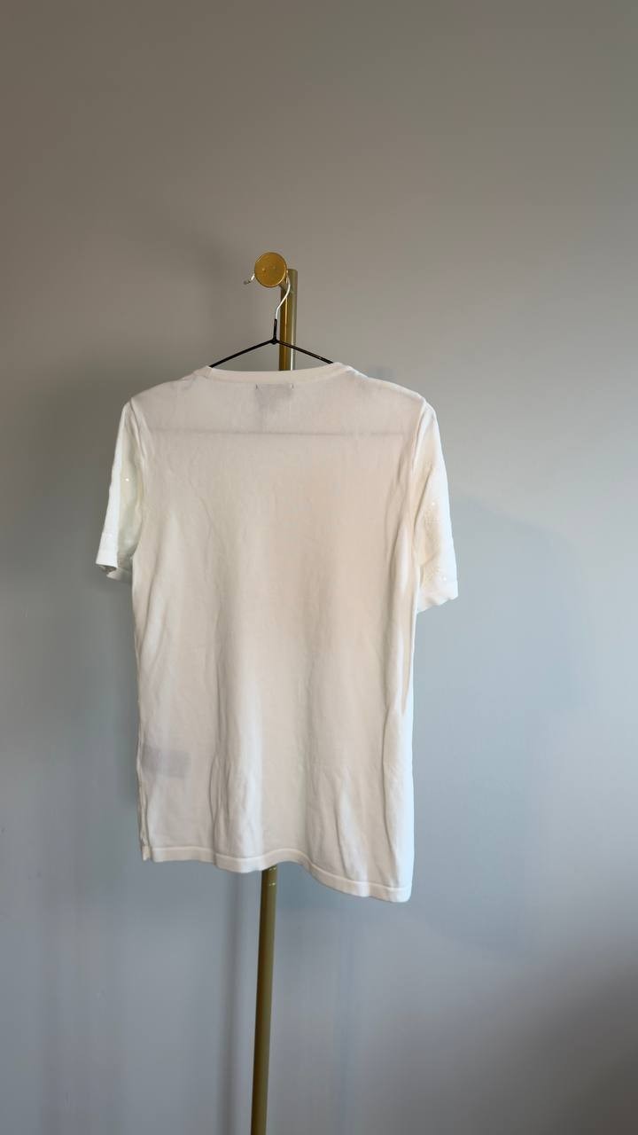 Donna Karan NY Short-Sleeve Sequin Detail Sweater White S NWOT $99
