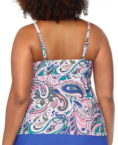 Raisins Curve Aries Underwire Tankini Top Plus Size Blue Multi 22W NWOT $70