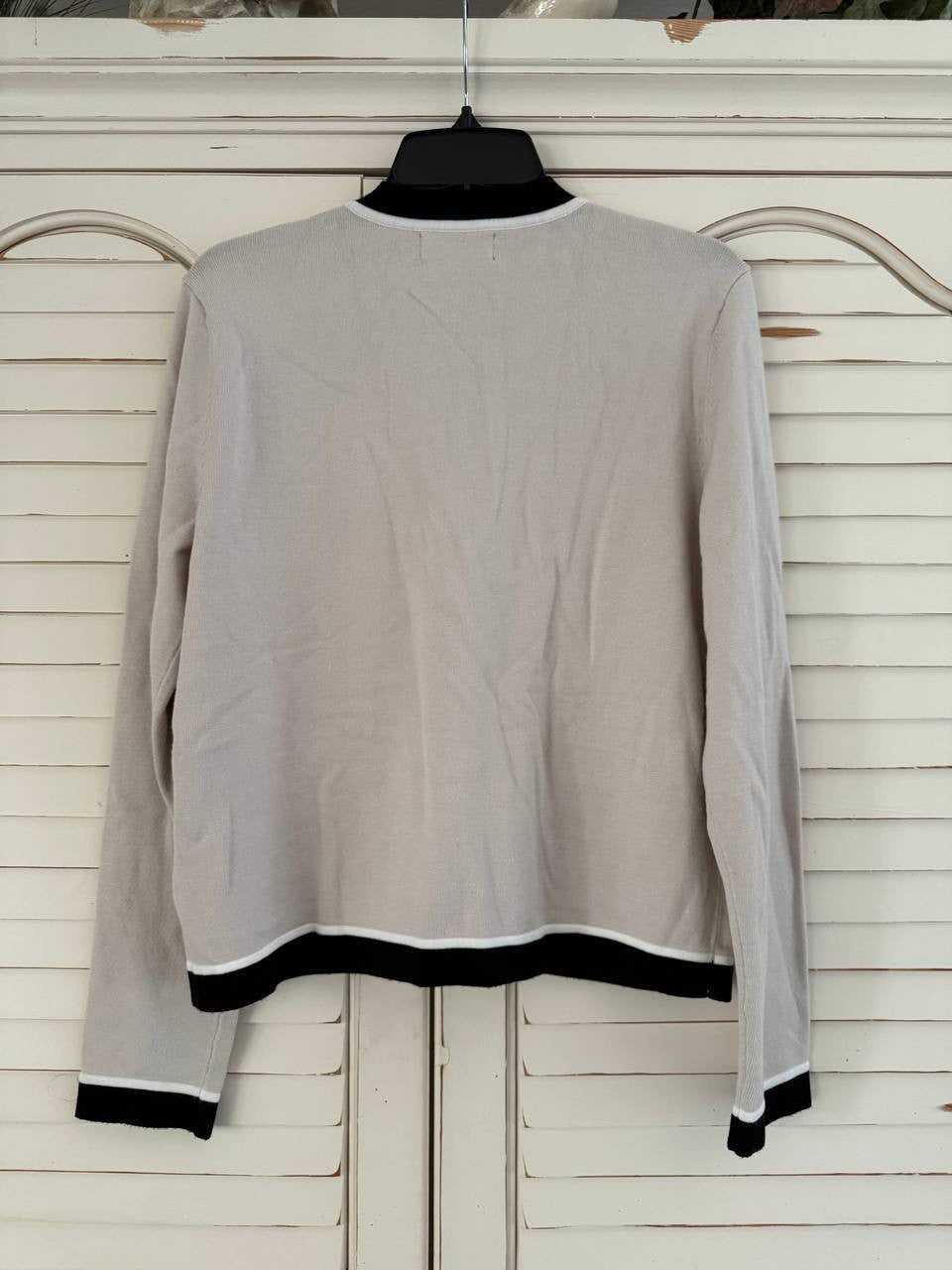 Karl Lagerfeld Paris Ivory Contrast Trim Cardigan M Womens V-Neck Knit