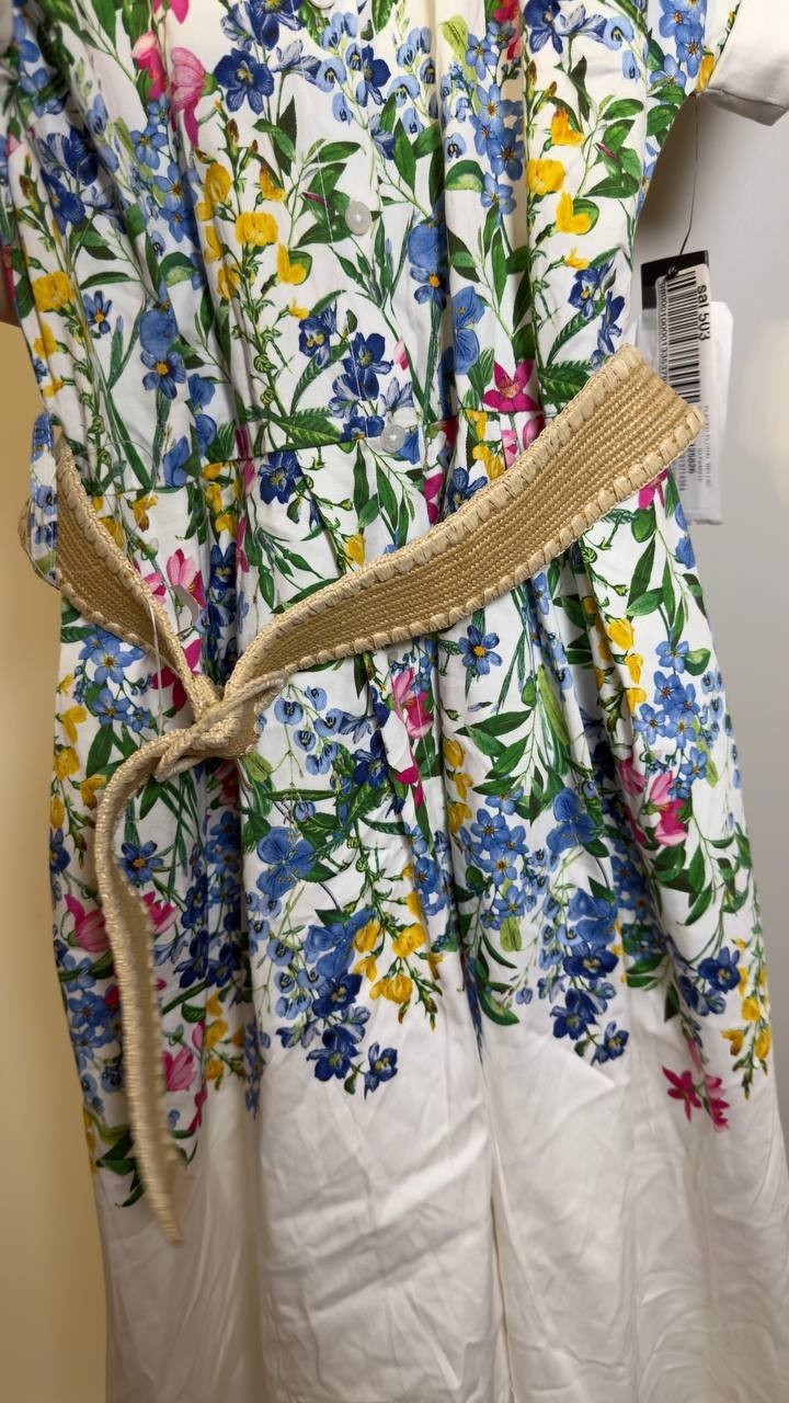 Karl Lagerfeld Paris Placed Floral Print Belted Midi Shirtdress White 10 NWT $50