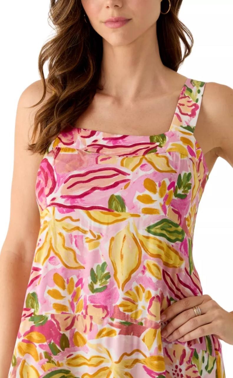 Vince Camuto Sleeveless Square Neck Floral Dress Plush Pink XL NWT $69