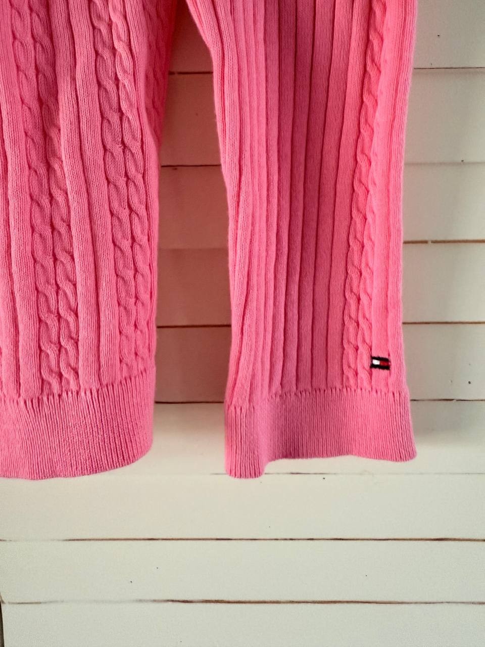 Tommy Hilfiger Pink Cable Knit V-Neck Sweater – Size L