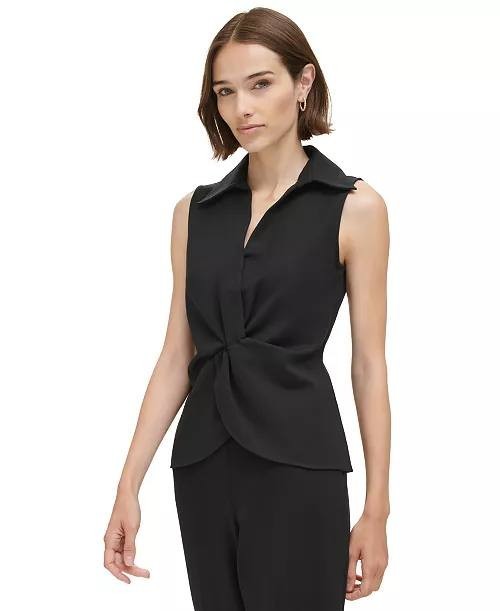 Calvin Klein Sleeveless Twist Front Tulip Hem Top Black Size S NWT needs washing