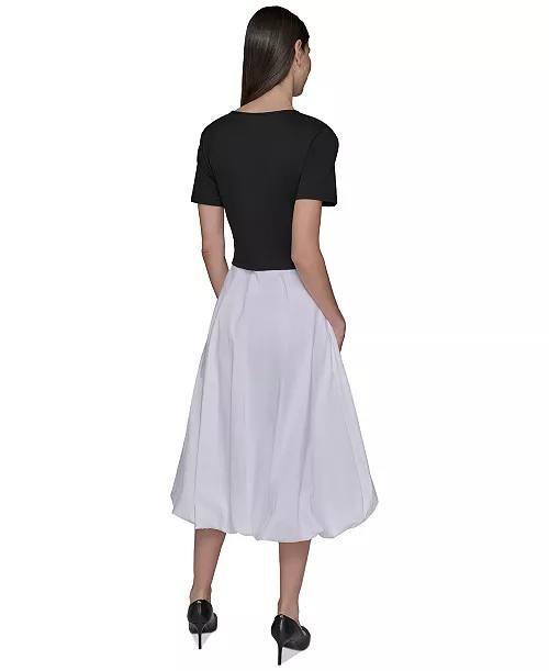 Karl Lagerfeld Paris Bubble Skirt Midi Dress Black M NWT $169