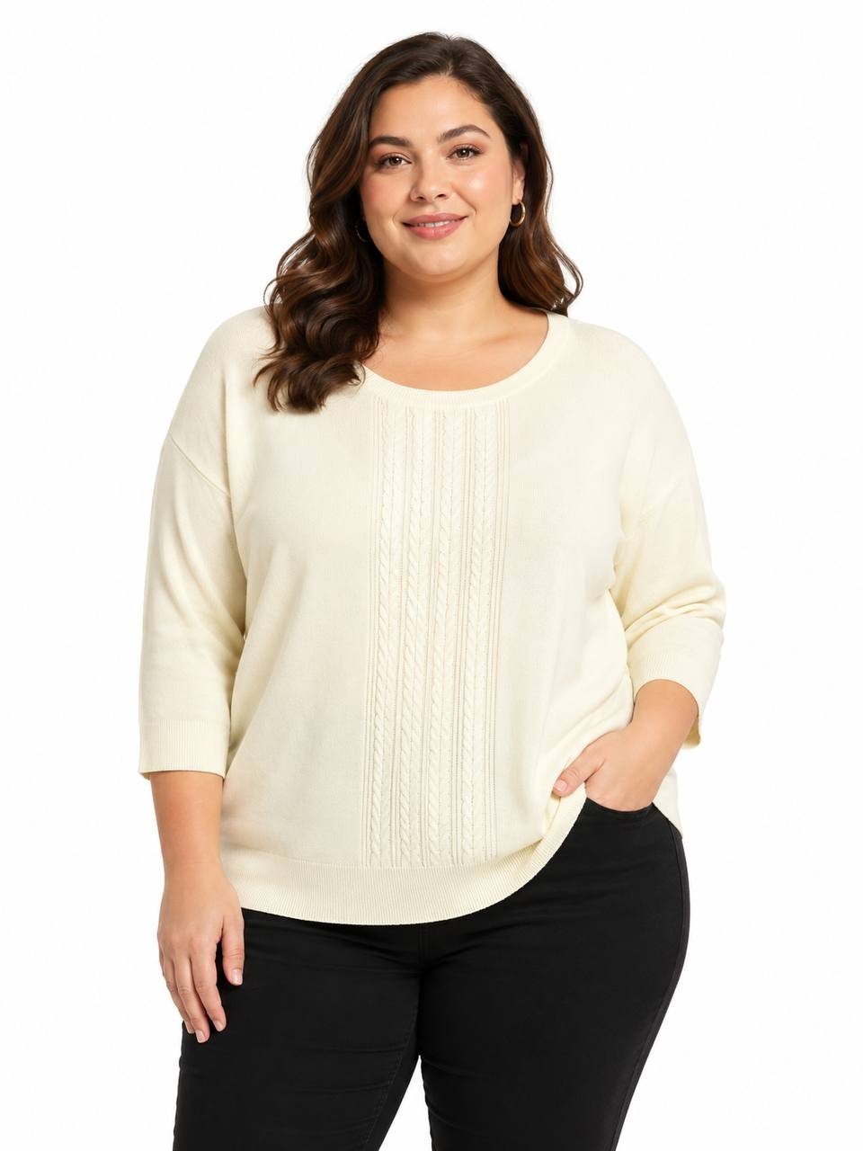 Melissa Paige Lace Front Crewneck Top Papyrus 3X NWT $51.50