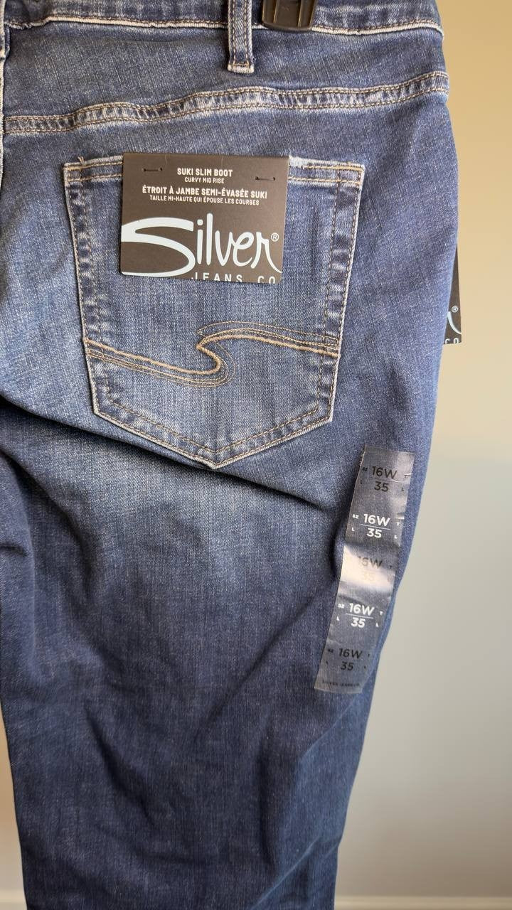 Silver Jeans Co Suki Mid Rise Curvy Slim Bootcut Jeans Indigo 16W NWT $84