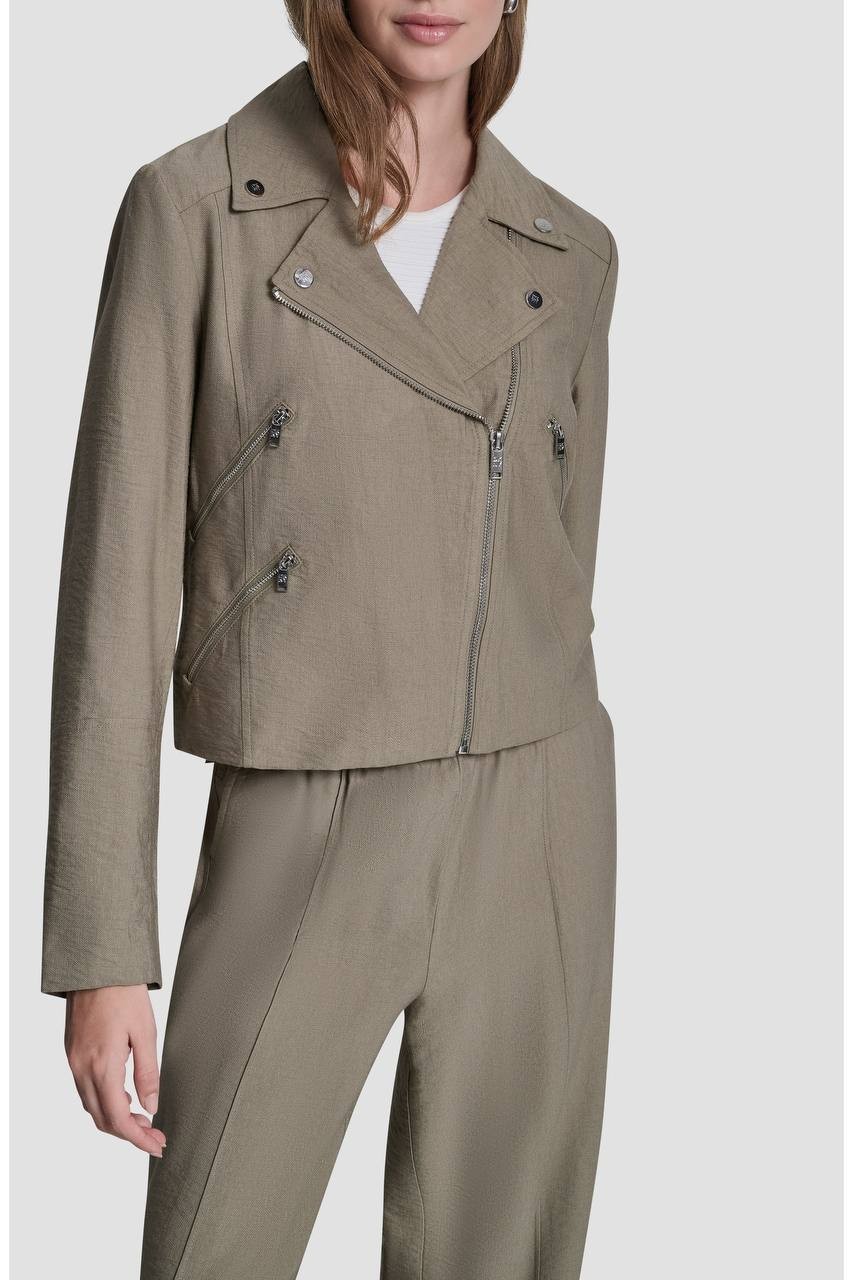 DKNY Crinkle Moto Jacket Light Fatigue XL NWOT $139