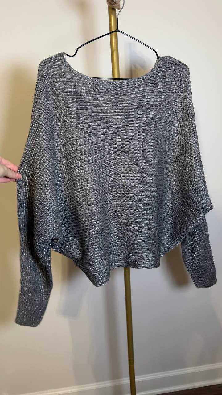 Lauren Ralph Lauren Rib Knit Dolman Sleeve Sweater Deco Pewter M NWT $125