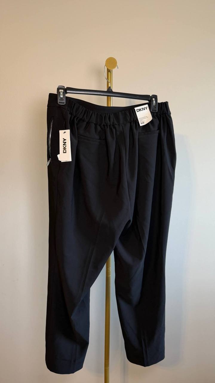 DKNY Split‑Hem Elasticated‑Back Ankle Pants Black 16W NWT $119