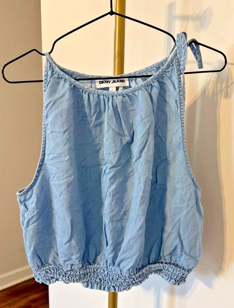 DKNY JEANS Smocked‑Waist Sleeveless Crop Top Size XL NWOT Modern Chic msrp$59