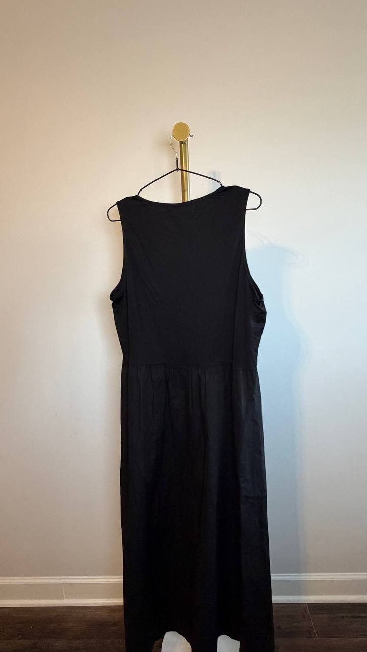 Anne Klein Sleeveless Mixed‑Media Midi Dress Black L NWT $129