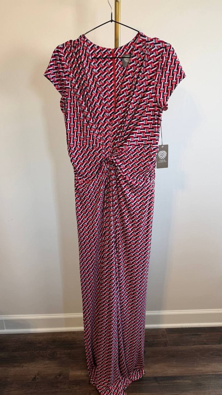 Vince Camuto Women’s Cap Sleeve Printed Maxi Dress Red Blue M $128 NWT