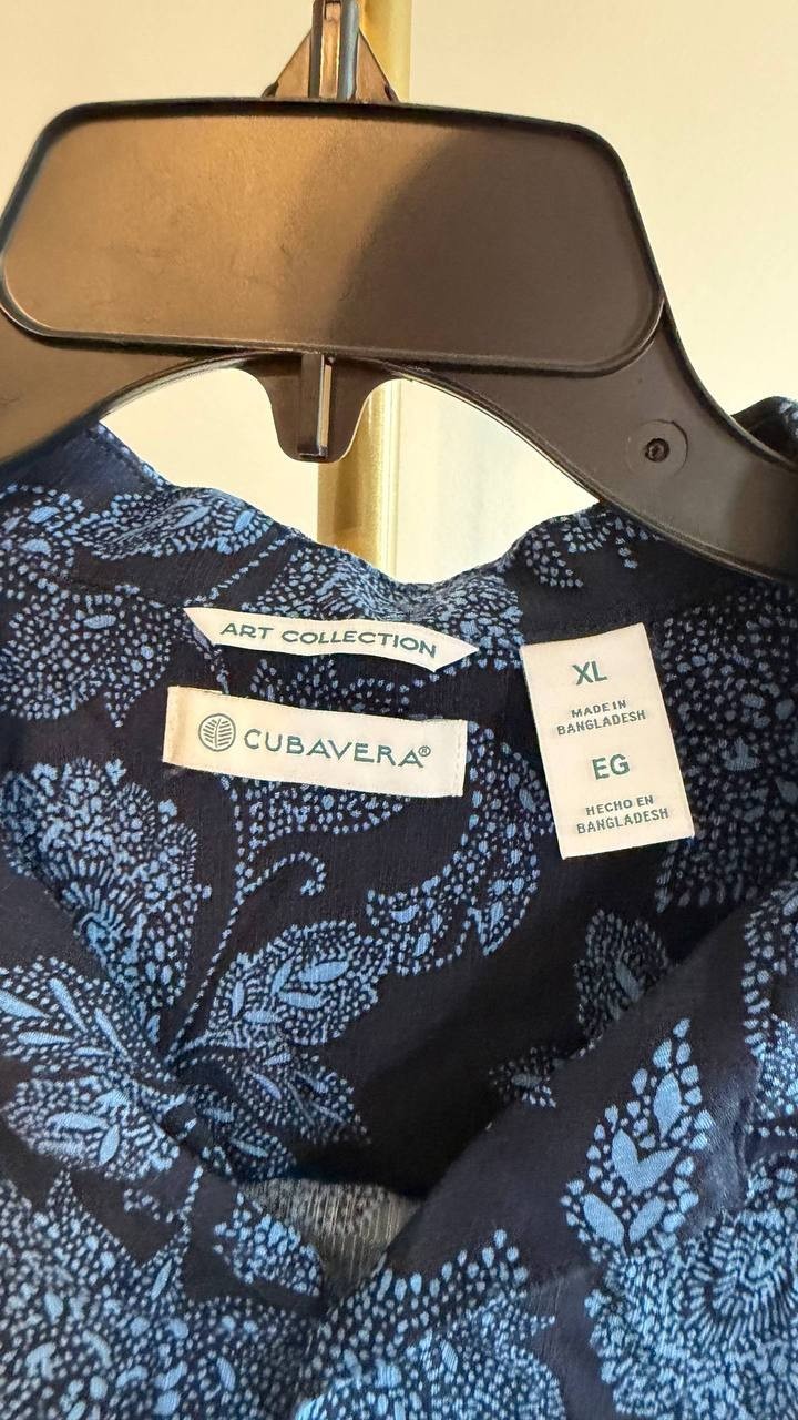 Cubavera Men’s Floral Border Button‑Front Shirt Dress Blues XL/EG $80 NWT