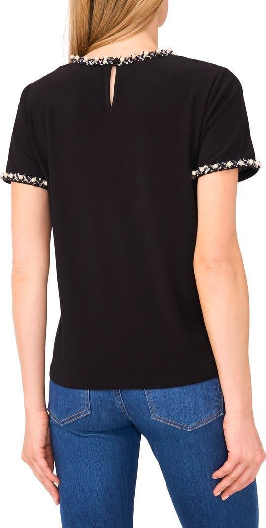 CeCe Faux‑Pearl Embellished T‑Shirt – Size S – Black– NWT – $59