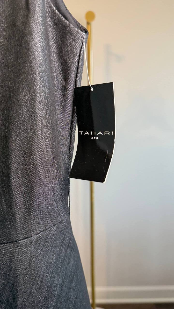 Tahari ASL Pleat Fit & Flare Dress Black 8 NWT $159