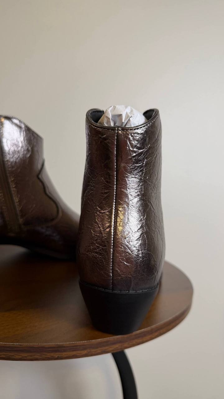 Journee Taliah Western Booties 8.5W Pewter Faux Leather Pointed Toe NIB msrp$100