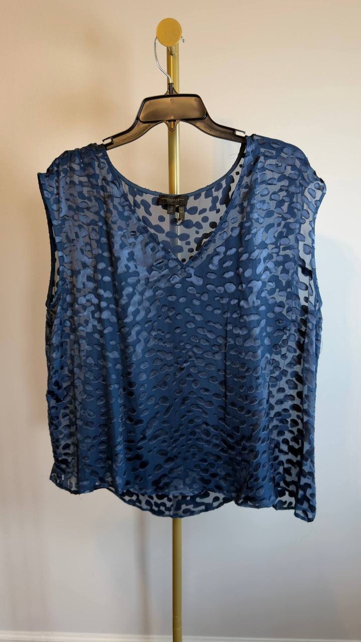 Donna Karan NY Cap‑Sleeve Silk‑Blend Burnout Blouse Blue XL NWOT $139