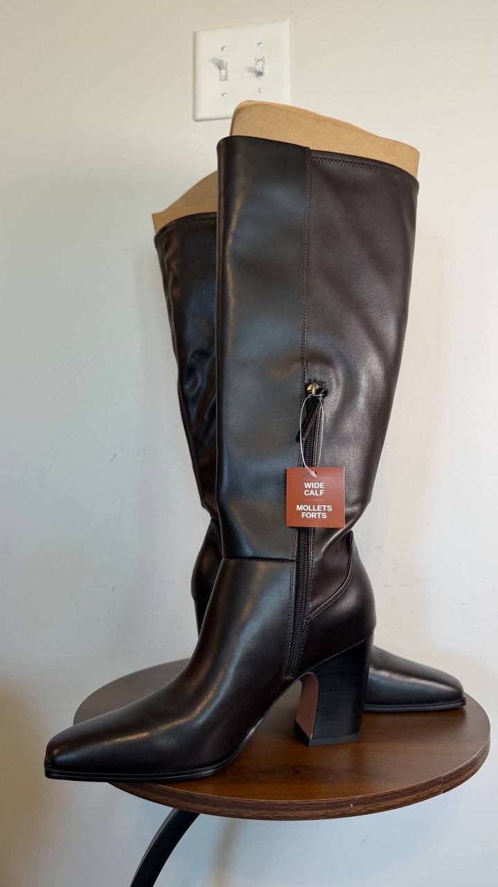 Franco Sarto Jonie Square Toe Zip Tall Boots Black 7.5M Leather $225 NWB