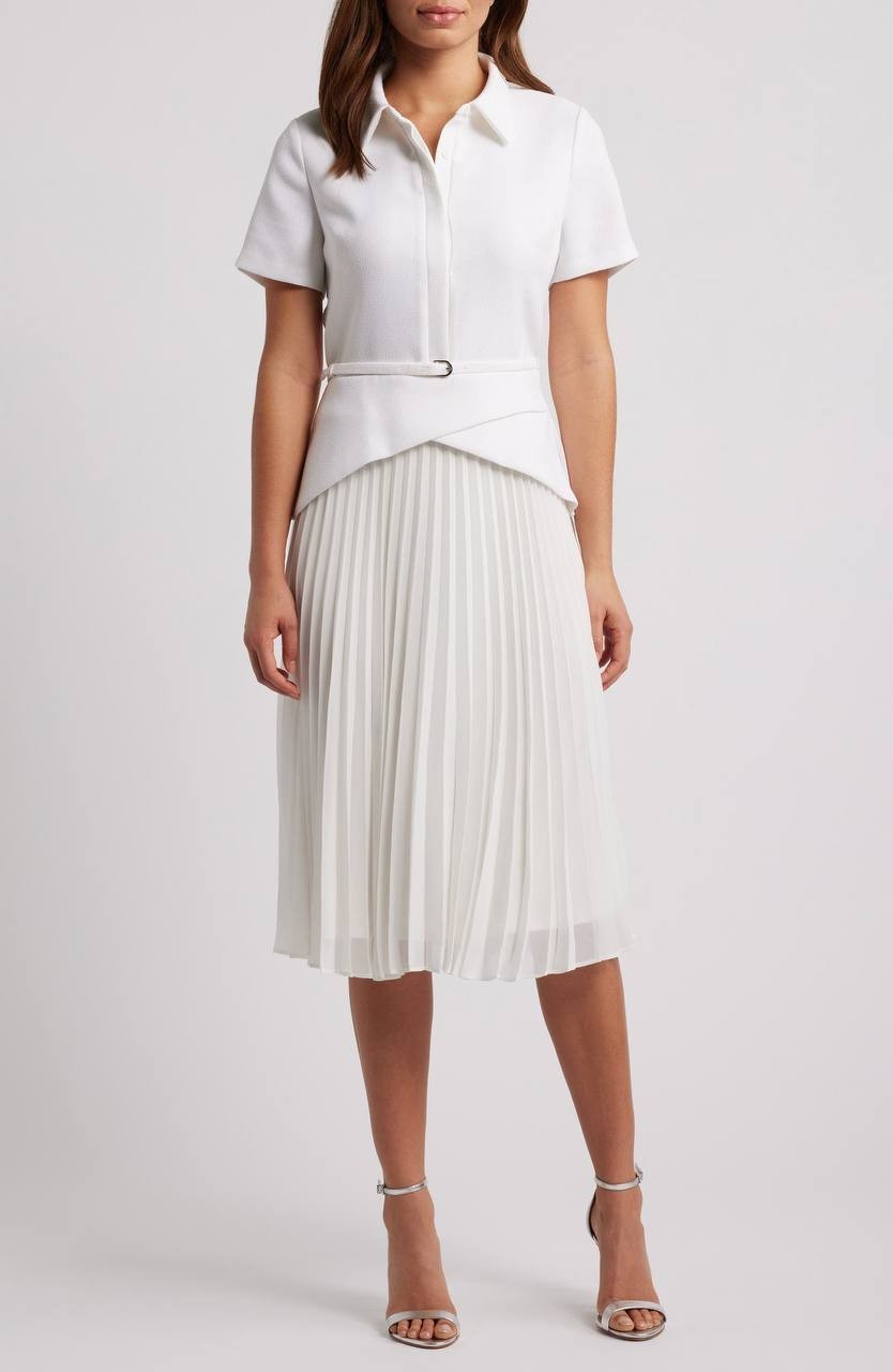 Julia Jordan Mixed‑Media Pleated Midi Dress White 12 NWT $129