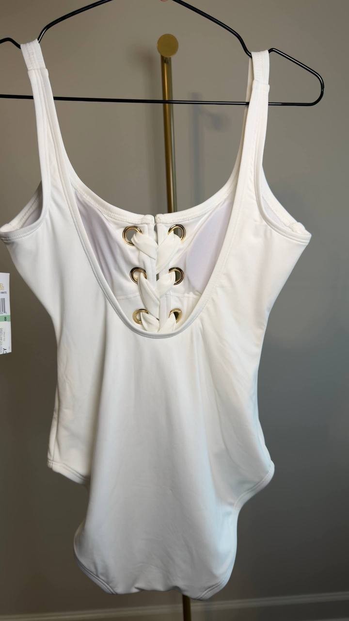 MICHAEL Michael Kors Lace‑Up One‑Piece Swimsuit White 8 NWT $126