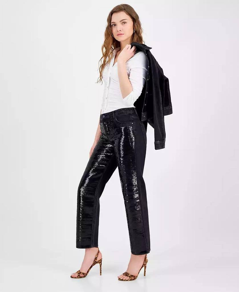 Guess Jill Sequin‑Front Boyfriend Jeans Black 24 NWT $248