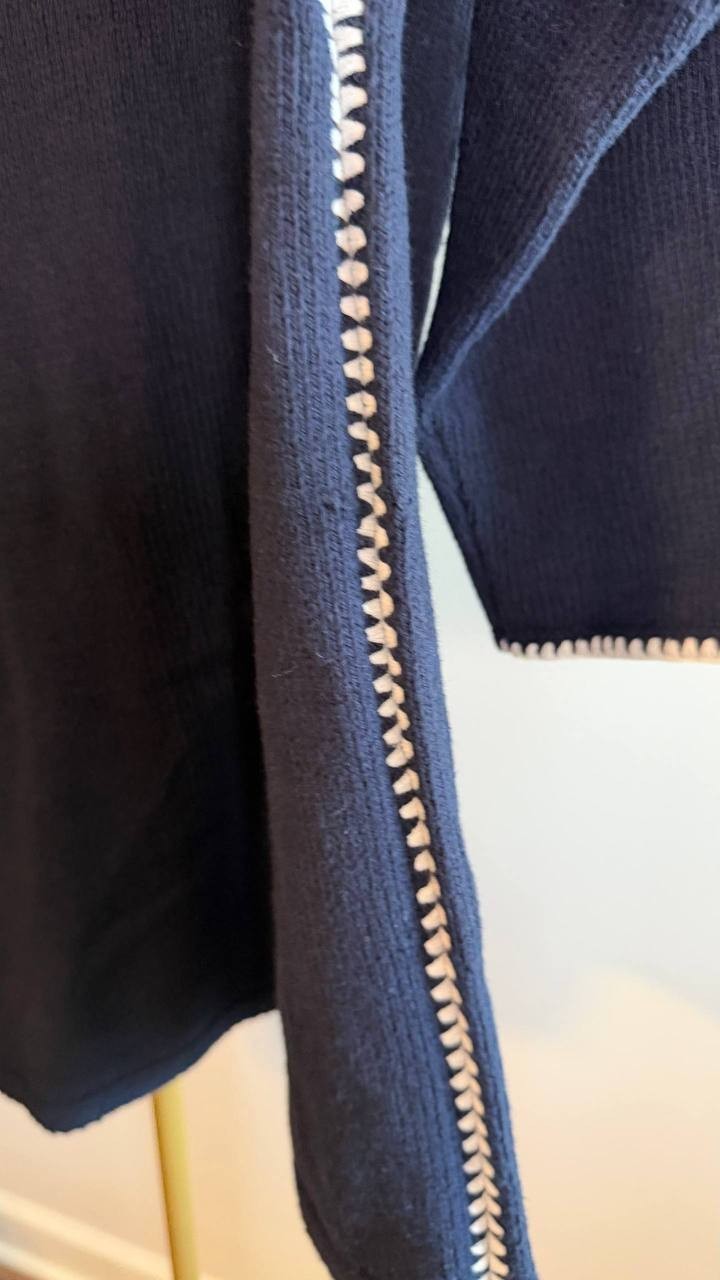 NIC+ZOE Plus Women’s Blanket Stitch Sweater Navy XXL $148 NWT